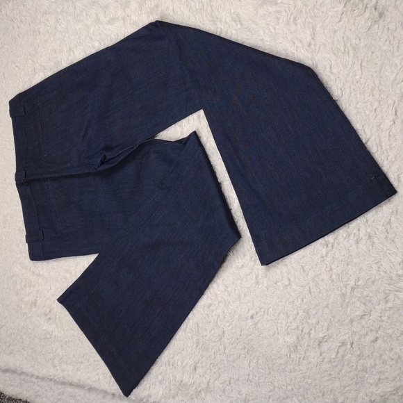 Sandro Blue Dark Wash Mid Rise Zipper Front Wide Flare Leg Dress Denim Pant - Picture 12 of 13